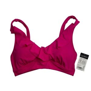 Lauren Ralph Lauren Beach Club Solids Ruffle Underwire Swim Bra Top Pink 4 New